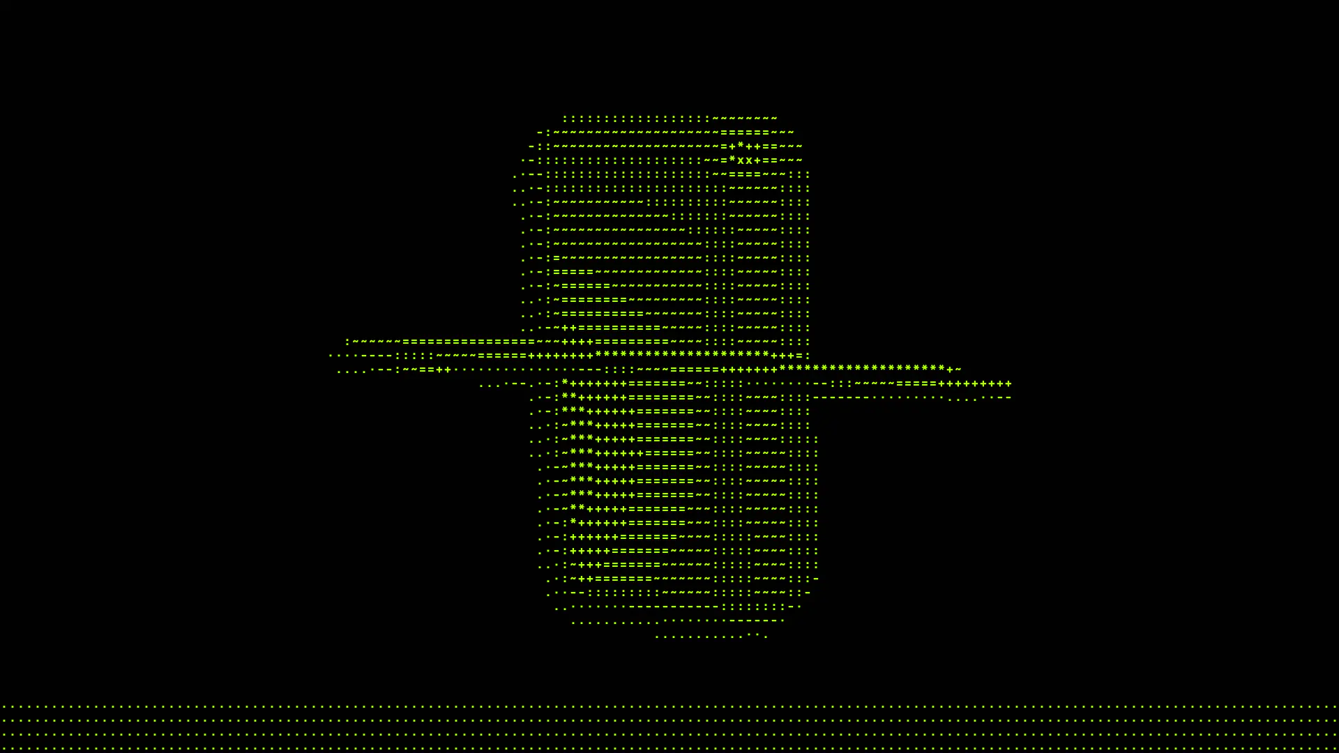 Monolit renderowany w czasie rzeczywistym jako pole znaków ASCII; przeciągnij, żeby obrócić