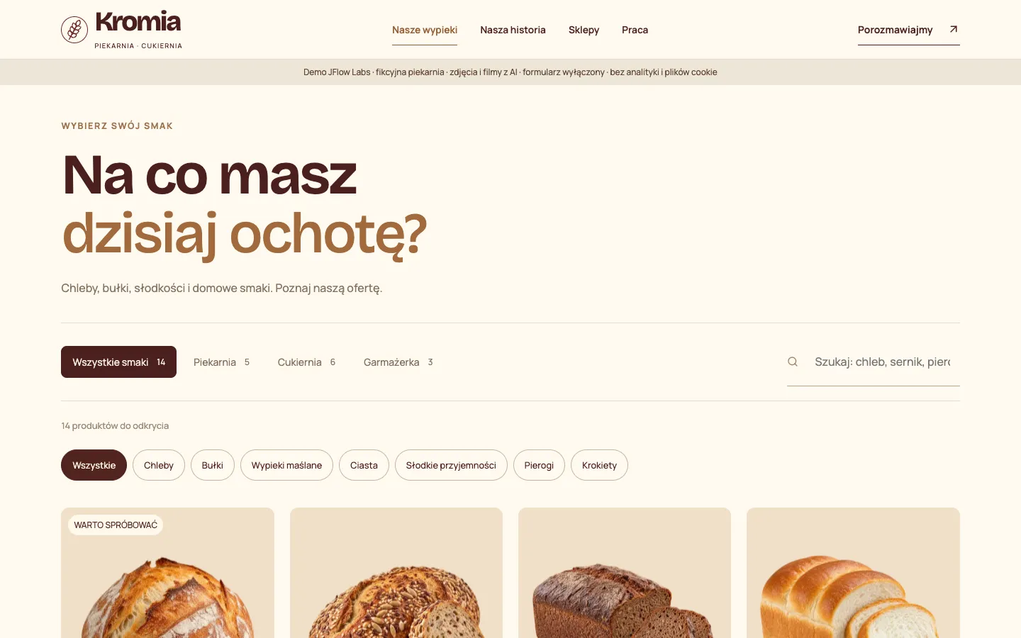 Katalog wypieków w demo Kromii