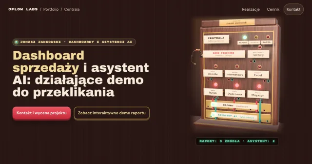 Pierwszy ekran świata Centrala: orzechowa szafa centrali telefonicznej z lampkami i kablami